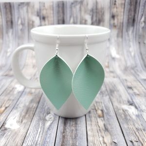 Beautiful mint pearl Faux Leather Earrings!